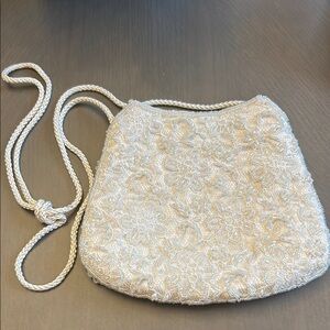 Elegant Cream Floral Embroidered Bag